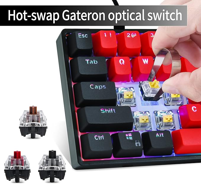 GTSP Gk61 SK61 60% Mechanical Keyboard, Custom Hot Swappable 60 Percent Gaming Keyboard with RGB Backlit, NKRO, Water-Resistant, Type-C Cable for Win/PC/Mac (Gateron Optical Yellow, Milan)