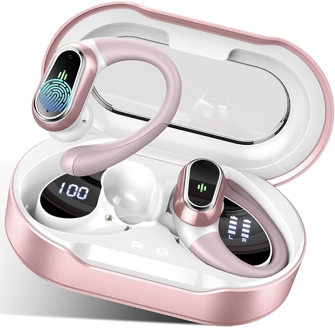 Wireless Earbuds, 2026 Bluetooth 5.4 Headphones Sport, 50Hrs HiFi Stereo Deep Bass Over-Ear buds with ENC Noise Cancelling Mic, IP7 Waterproof & LED Display Earphones with Earhooks for Workout/Running