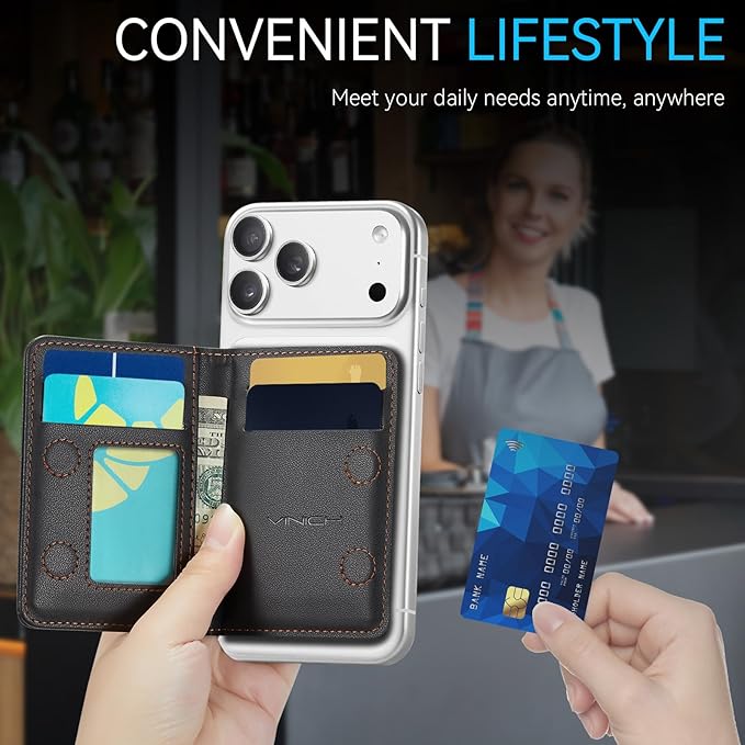 Vinich for MagSafe Wallet Magnetic RFID Blocking Card Holder Compatible with MagSafe Phones and Cases, Strong Magnet Minimalist Phone Wallet for iPhone 17/16/15/14/13/12/ Pro/Max/Plus, Black