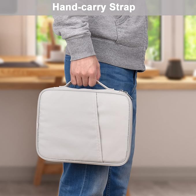 11 Inch iPad Travel Case Organizer, Padded Tablet Carrying Sleeve Bag for iPad Pro 11-in (M4), iPad 10.9 (10th Gen), iPad Air 11-in (M2), Galaxy Tab S8/S9 (White Grey-11)