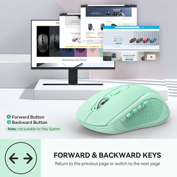 TECKNET Bluetooth Mouse, 4000DPI Wireless Mice for Laptop 2-in-1(BT 5.0/3.0+2.4Ghz) Computer Portable PC Mouse Wireless with USB Receiver for Mac (USB-A+Bluetooth, Green)