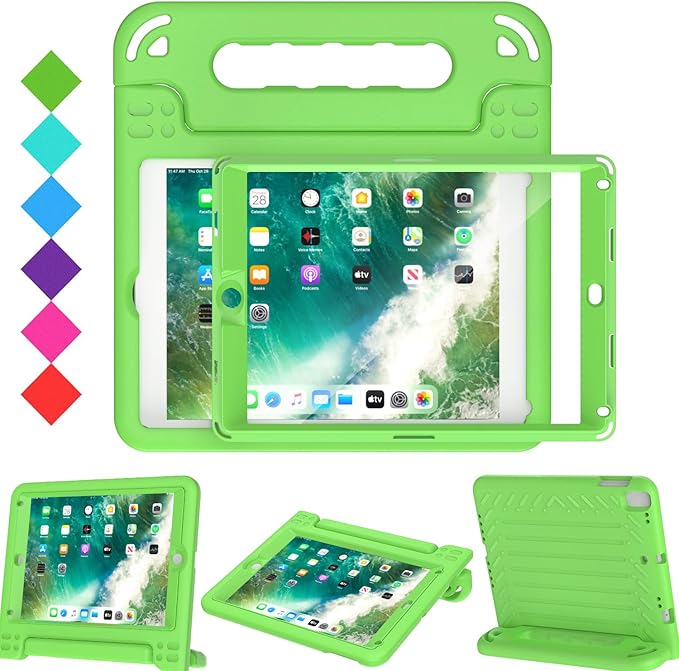 AVAWO Kids Case for iPad 9.7 2017/2018 & iPad Air 2 with Built-in Screen Protector - Light Weight Shock Proof Convertible Handle Stand Friendly Kids Cover for 9.7 iPad 5th & 6th Gen - Green