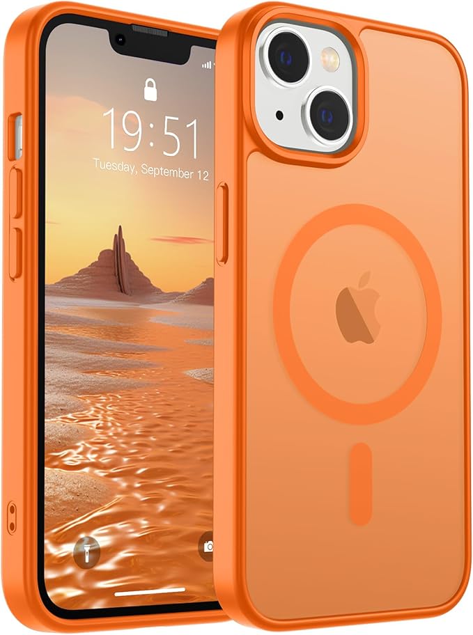 SUPFINE Magnetic for iPhone 15 Plus Case & iPhone 14 Plus Case (Compatible with MagSafe)(Military Grade Drop Protection) Translucent Shockproof Phone Cover,Starry Orange