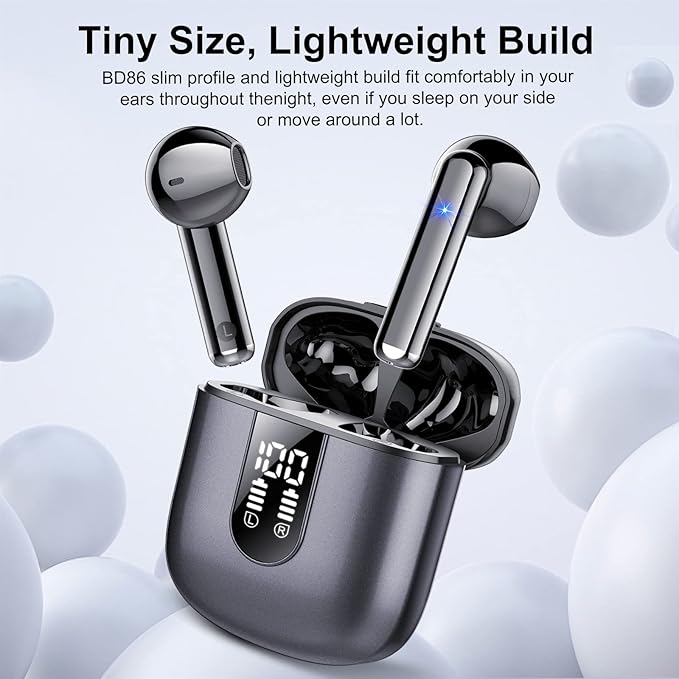 Jesebang Wireless Earbuds, Bluetooth 5.4 Headphones HiFi Stereo, Bluetooth Earbuds with ENC Noise Cancelling Mic, 36H LED Display Ear Buds, IPX7 in Ear Earphones for Phone Tablet Laptop Sports, Black