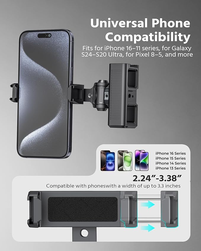 Phone Clip Rig Stabilizer for Smartphone, Lightweight Handheld Vlogging Rig with 360° Rotation, Grip & Cold Shoe Mounts | Compatible with Most Smartphones (for Cold Shoe Standard)