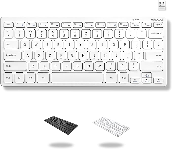 Macally Mini Compact Keyboard - Wireless Keyboards for Desktop PC, Surface, Chromebook, Notebook, Laptop Keyboard, Slim Key Board with 2.4G Wireless USB - Small Keyboard for Travel (White)