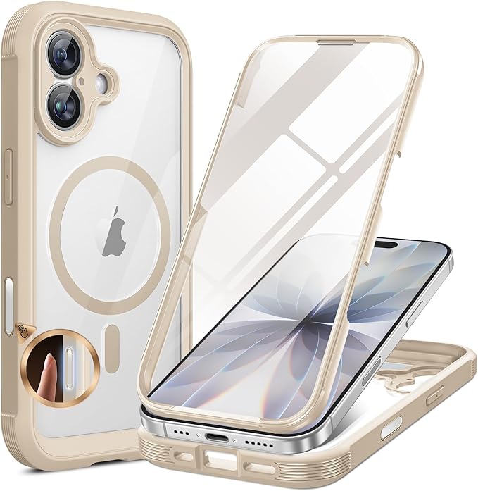 Miracase for iPhone 17 Case 6.3'', Full-Body Military Grade Drop Protection Outdoor Phone case with Built-in Glass Screen &Camera Control,Easy Installation,No Gap,Compatible with MagSafe, Gold