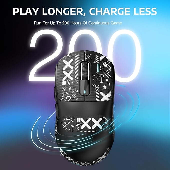 MANBASNAKE Attack Shark X3 Wireless Gaming Mouse, 49g Lightweight Triple Mode Ergonomic Computer Mouse, PAW3395 26K DPI Sensor, 200h Battery Life, Griptape Programmable Buttons for PC/Laptop/Mac/Win