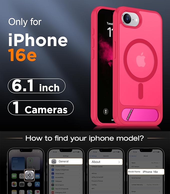 Magnetic Compatible with iPhone 16E Case, [Built-in Invisible Kickstand][Compatible with MagSafe][Military Grade Shockproof] Slim Translucent Matte Case for iPhone 16E 6.1" 2025