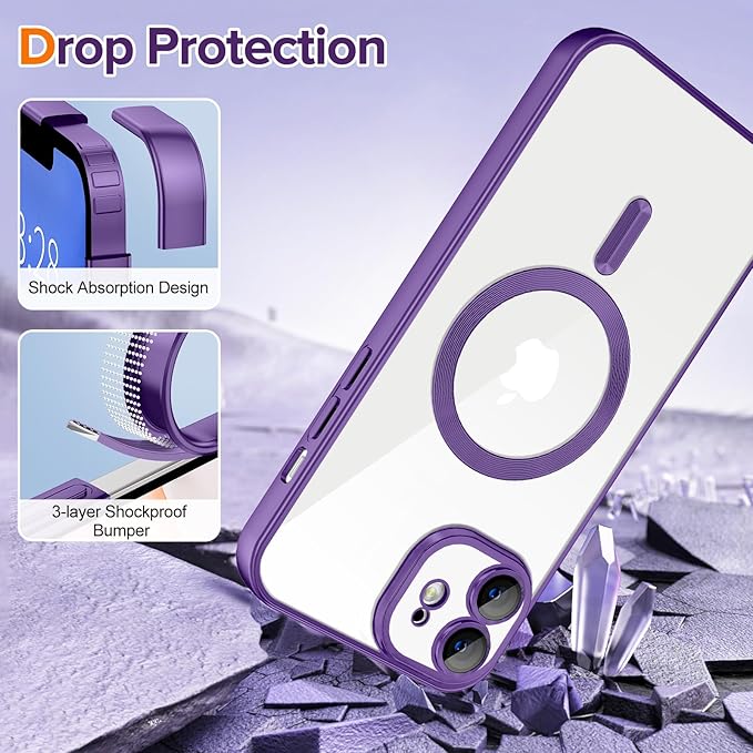 Hython Magnetic Clear for iPhone 11 Case with Camera Lens Protector [Compatible with MagSafe] Luxury Plating Edge Slim Soft TPU Cover Protective Phone Case for iPhone 11 6.1", Matte Purple