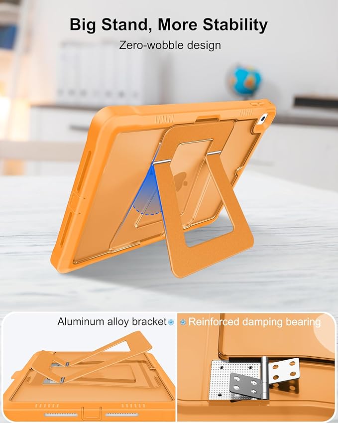 DTTO Case for iPad 6th/5th Generation 9.7 Inch 2018/2017, Adjust Kickstand Freely, Built-in Screen Protector, Frosted Full-Body Shockproof Protective Cover for iPad Air 2 / Pro 9.7, Orange