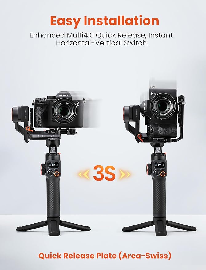 hohem iSteady MT2 Gimbal Stabilizer for Camera, Upgrade 3-Axis Gimbal for Mirrorless/Pocket Camera/Action Camera/Smartphone, OLED Display, Gimbal Stabilizer for Canon/Sony/Nikon/iPhone