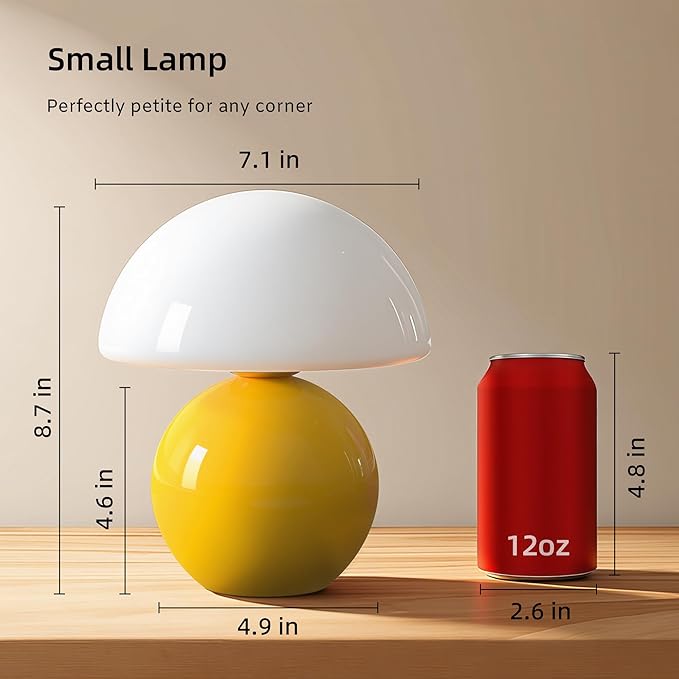 Dawnwake Mushroom Lamp Desk Lamp for Bedroom,Table Bedside Small Lamps for Living Room,Mushroom Decor Cute Mini Modern Mid Century Lamps for Night Stands,Aesthetic Home Living Room Decor(Yellow)