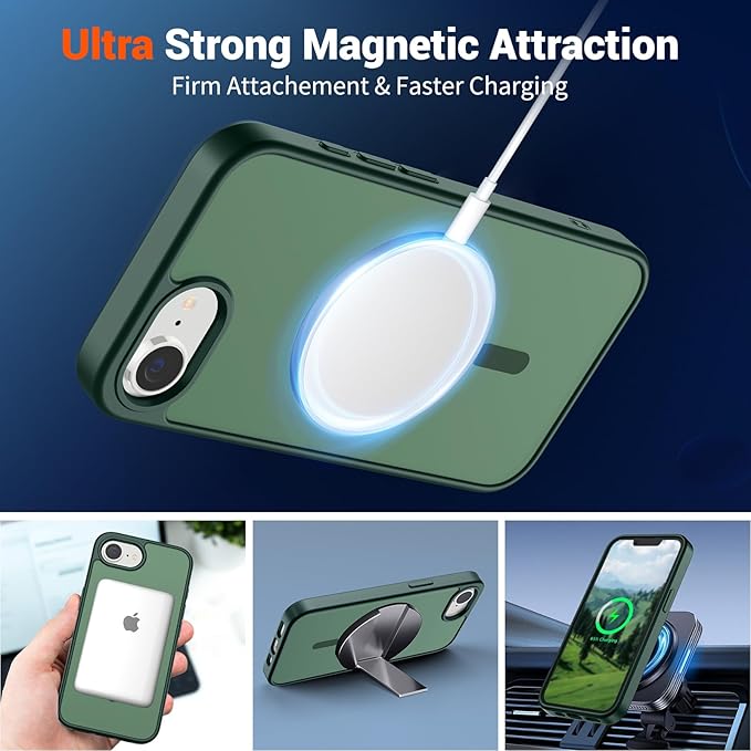 SUPFINE Magnetic for iPhone 17e Case/iPhone 16e Case (Compatible with MagSafe)(Military Grade Drop Protection) Slim Translucent Matte Shockproof with Anti-Fingerprint Phone Case,Forest Green
