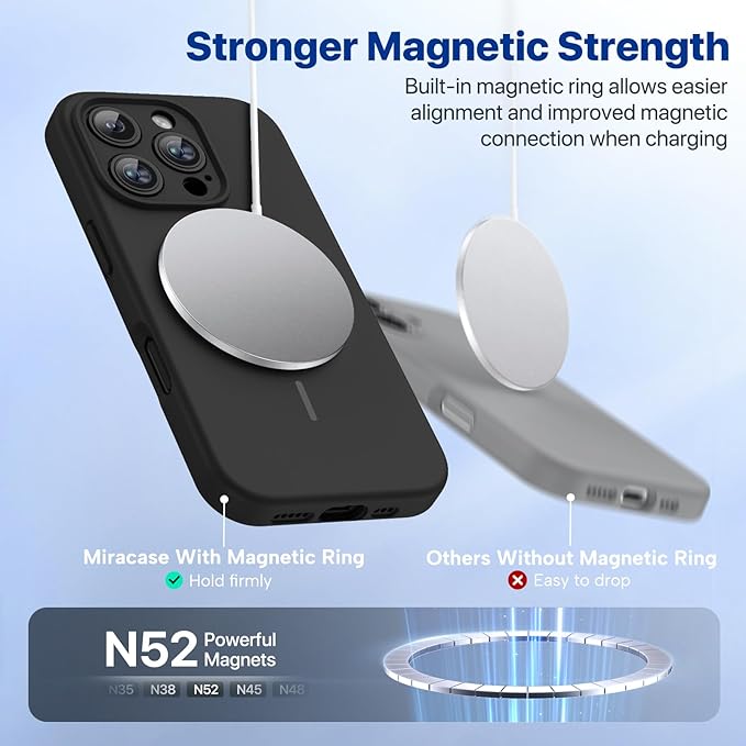 Miracase Magnetic for iPhone 16 Pro Case, [Soft Anti-Scratch Microfiber Lining], Compatible with MagSafe, Liquid Silicone Case Shockproof Drop Protection Phone Case for 16 Pro,Black