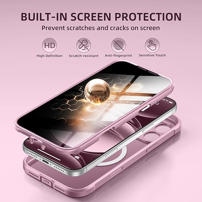 BERFY for iPhone 17 Pro Case, Compatible with MagSafe, Built-in Privacy Screen Protector, Camera Protection, Shockproof Full Body Phone Case 6.3", Translucent Palevioletred