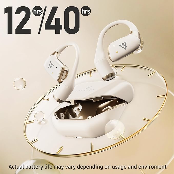 Open Ear Earbuds Wireless Bluetooth 5.4, 40H Playback Open Ear Headphones with Ear Hooks, ENC Noise Cancelling, IP55 Waterproof Sports Earbuds for Running Gym Workout Travel, Deep Bass Stereo