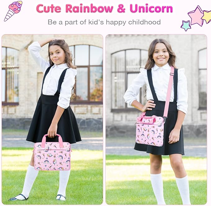 MoKo 7-8 Inch Kids Tablet Sleeve - Carrying Case for Fire 7/8 Kids Edition, Tablet Bag with Shoulder Strap, Pink Unicorn