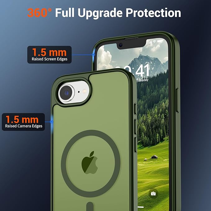 SUPFINE Magnetic for iPhone 17e Case/iPhone 16e Case (Compatible with MagSafe)(Military Grade Drop Protection) Translucent Matte Shockproof with Anti-Fingerprint Phone Case,Cangling Green
