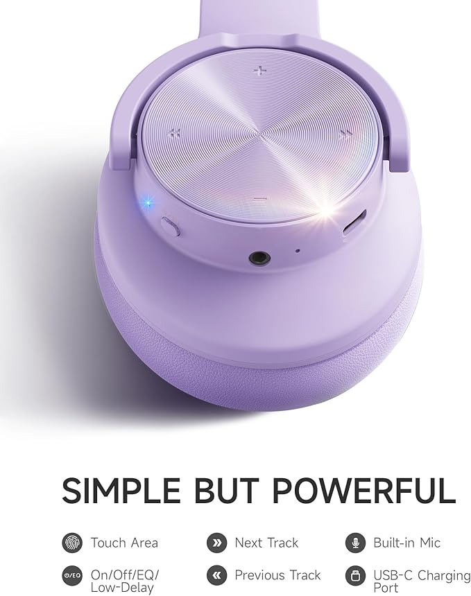 Picun B8 Headphones Wireless Bluetooth, 120H Bluetooth Headphone Over Ear with 3EQ Music Modes, Hands-Free Calls, Deep Bass Headphones for Travel Home Office Cellphone PC (Purple)