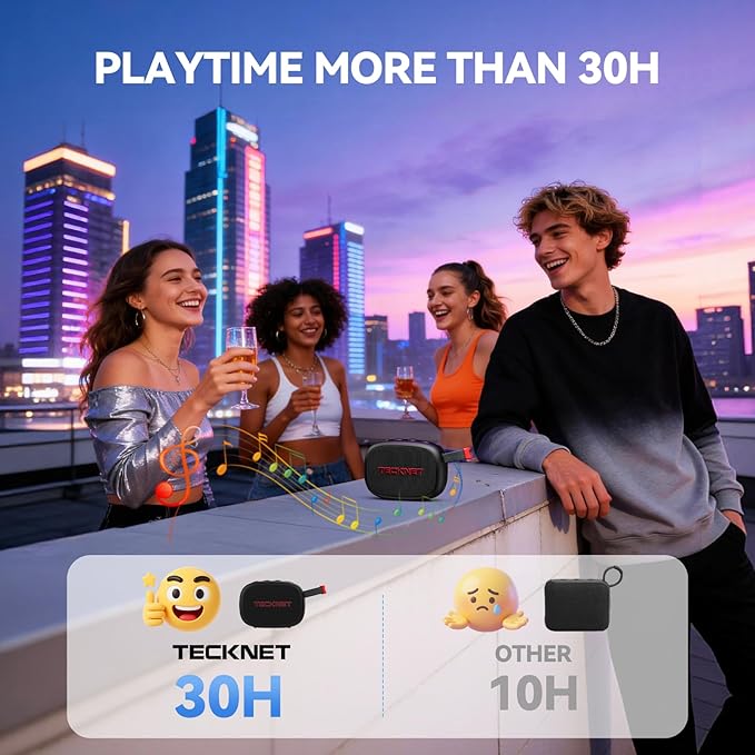 TECKNET Portable Bluetooth Speaker, IP67 Waterproof Speaker with Stereo Sound, Up to 30H Playtime, Magnetic Design, BT 5.4, TWS Pairing Small Bluetooth Speaker for Home/Party/Outdoor/Travel