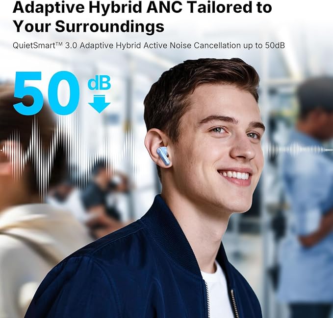 EarFun Air Pro 4+ Adaptive Noise Cancelling Wireless Earbuds, Qualcomm aptX Lossless, Dual Drivers, Translation Earbuds, Snapdragon Sound, 6 Mics AI Clear Call, Hi-Res Sound, Bluetooth 6.0, 54H, Blue