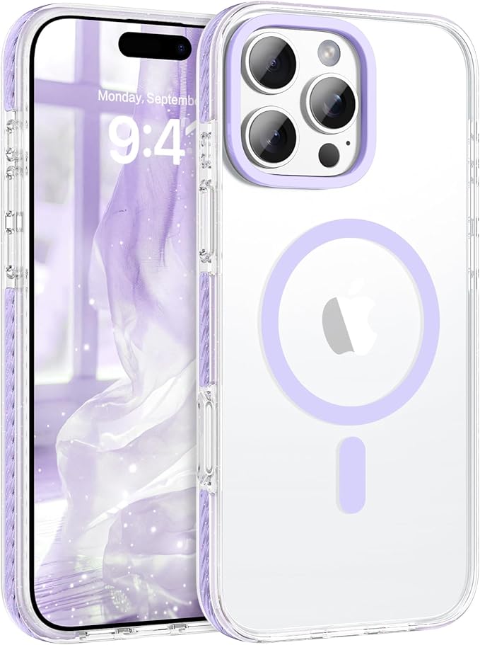 BENTOBEN Magnetic for iPhone 16 Pro Max Case 6.9", Compatible with Magsafe Military Shockproof Protective Bumper Cute Transparent Slim Anti-Yellowing Phone Case for iPhone 16 ProMax Cover,Clear Purple