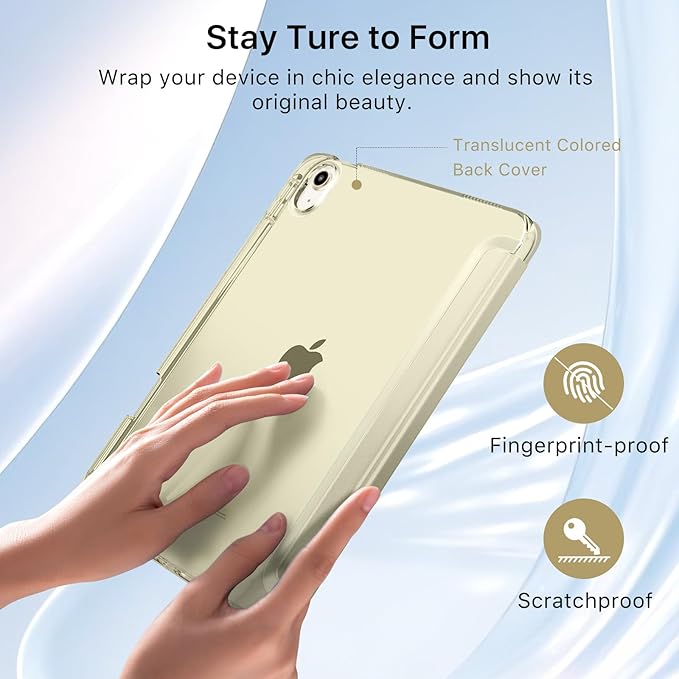 MoKo for iPad Air 11 inch Case (M4/M3/M2) 2026/2025/2024, iPad Air 5th/4th Gen 10.9 inch Case 2022/2020 with Pencil Holder, Slim Light Trifold Cover with Hard PC Translucent Back Shell, Starlight