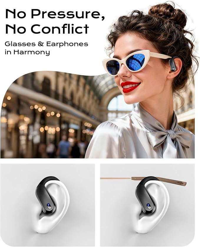 Wireless Earbuds,Bluetooth 5.4 Ear buds,Sport Headphones with Earhooks,IPX7 Waterproof Bluetooth Headphones,80H Playtime Earbuds,Weight 7.8g,Noise Cancelling Mic for Earphones Running & Workout-Black