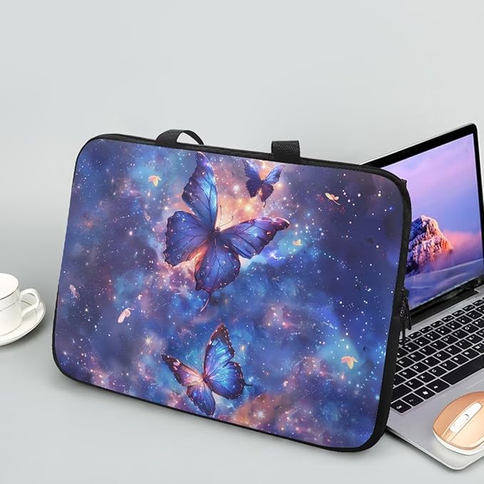 Galaxy Butterfly 15 Inch Laptop Bag Handle Chromebook Case Sleeve Computer Protect Pouch Holder Notebook Sleeve Neoprene Chromebook Cover Soft Carrying Travel Case for Women