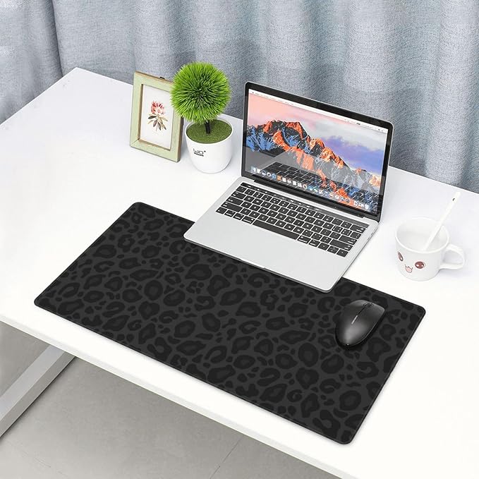 Black Leopard Print Large Extended Mouse Pads XL Mousepad with Stitched Edges Non-Slip Rubber Base Computer Keyboard Pad Desk Mat for Home Office Desk Decor, 29.5" X 15.8"