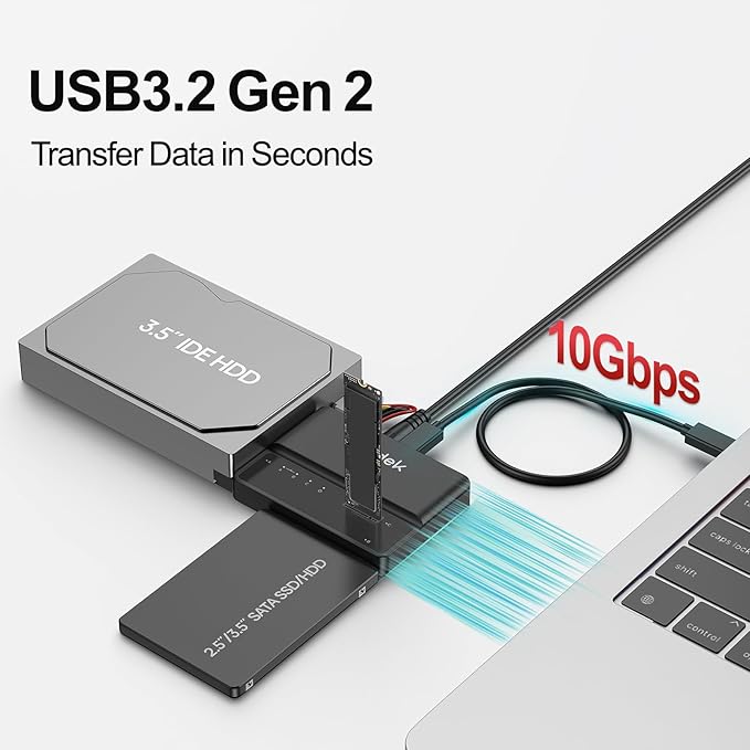 Unitek M.2 NVME SATA IDE Enclosure 3 in 1 Tool-Free Portable 10Gbps PCIe3.1a M.2 SATA3.1 IDE100 External Adapter USB 3.2 Hard Drive Reader for 2230/2242/2260/2280 NVME 2.5" /3.5" SATA SSD 3.5" IDE