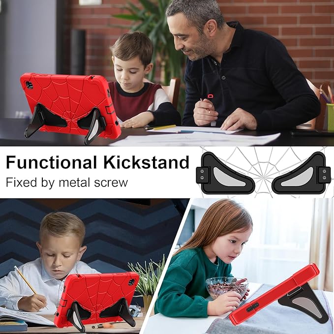 Case for Samsung Tab A7 Lite 8.7 inch 2021 Release SM-T220/T225/T227u, Shockproof Cute Kids Silicone Protective Cover for Galaxy Tab A7 Lite 8.7 inch with Kickstand Shoulder Strap, Red+Black