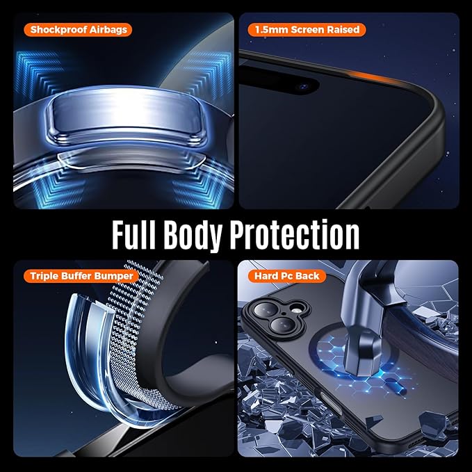 Symcele Designed for iPhone 17 Case, Compatible with MagSafe, [Camera Protection] [15FT Military Droptection] Shockproof Translucent Matte Anti-Slip Phone Case, 6.3", Black
