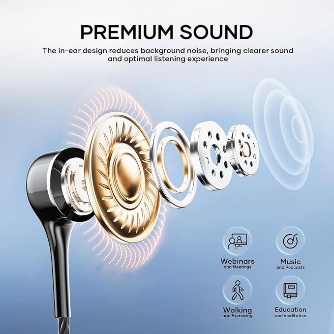 LWZCAM Wired Earbuds with Microphone 5 Pack, in-Ear Headphones with Heavy Bass, High Sound Quality Earphones Compatible with iPad, Laptop, MP3, Android Smartphones, Fits All 3.5mm Jack Device
