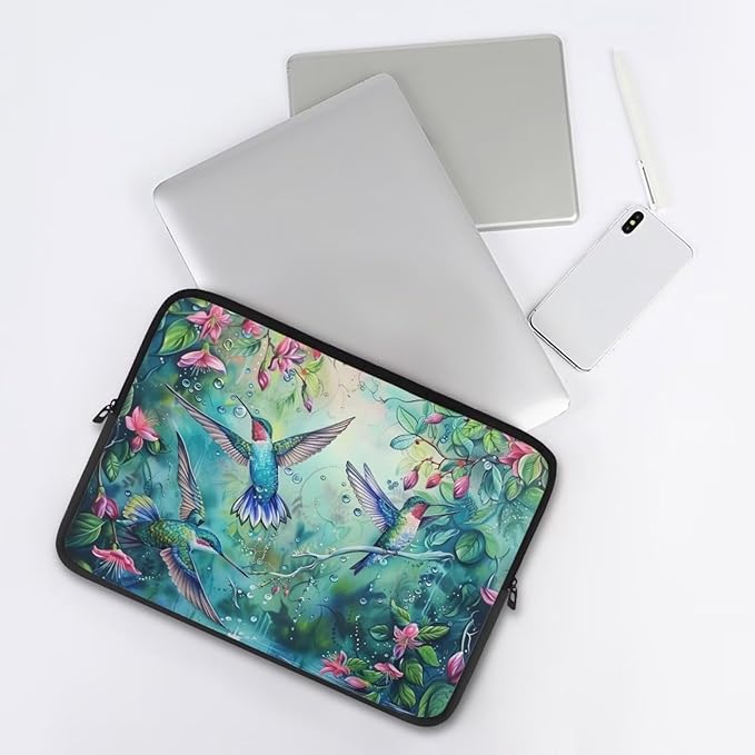 Hummingbird Flower Computer Sleeve for Women Laptop Sleeve 17 inch Neoprene Laptop Covers with Padded Compartment Lap Top Case Computer Carrying Bag