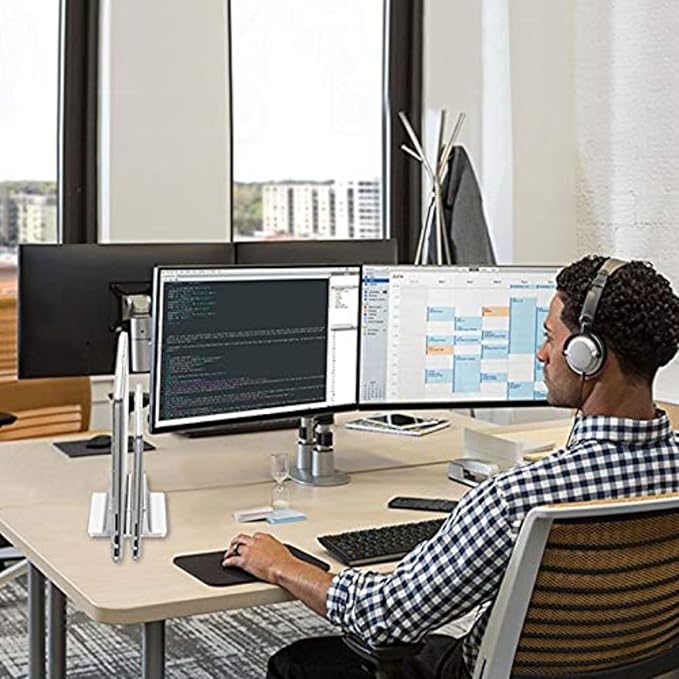 Universal Laptop Vertical Stand, Dual Desktop Adjustable Notebook Stand (up to 17.3 inches) for Samsung/HP/Dell/Chrome Book laptops (Silver)
