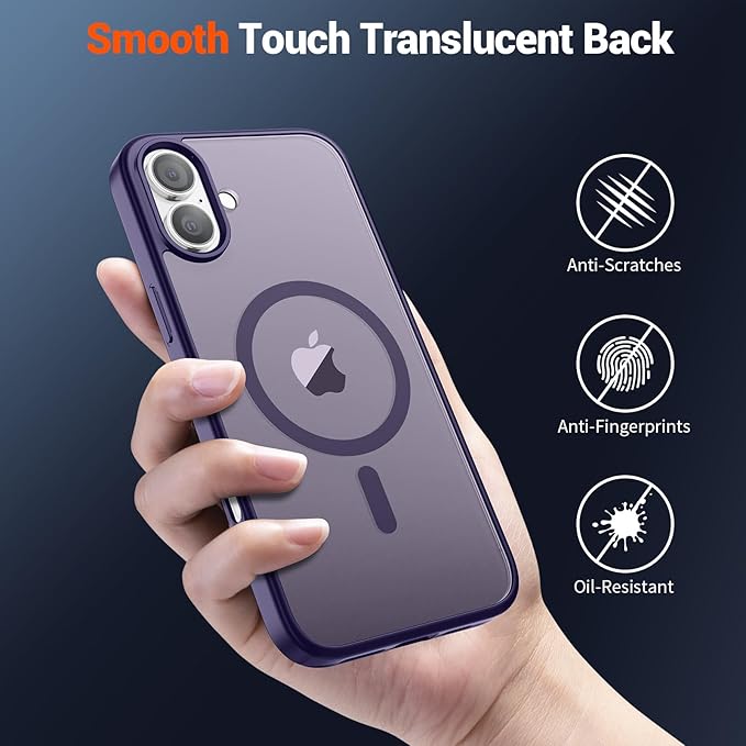 SUPFINE Magnetic for iPhone 16 Case (Compatible with MagSafe) (Military Grade Drop Protection) Slim Translucent Matte Shockproof Phone Cover,Dark Purple