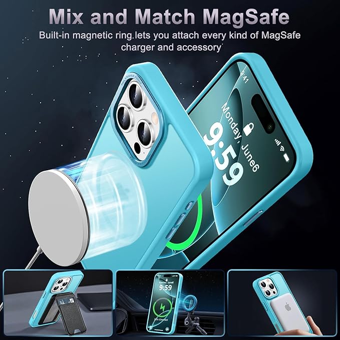 Newfuture Designed for iPhone 16 Pro Max Case with Magnetic [13 FT Military Drop Protection] [Compatible with Magsafe] Slim Translucent Matte Shockproof with Anti-Fingerprint Phone Case, Lake Blue