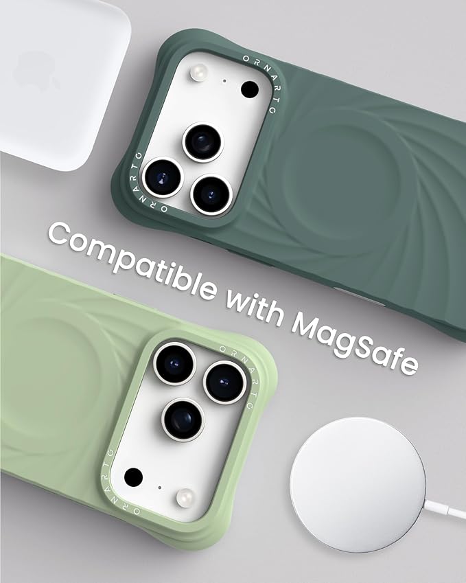 ORNARTO Vortuxe for iPhone 17 Pro Case 6.3" | 2X MIL-STD Protection | Camera Control Button | Compatible with MagSafe | Sleek Aesthetic Liquid Silicone Phone Cover | Pine Green