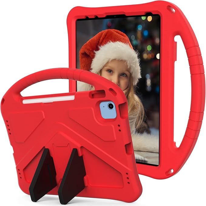 Shockproof Case for Apple iPad A16 11 Inch 2025 11th Gen/iPad 10th Generation 2025 10.9", with Shoulder Strap Soft EVA Handle Design Foldable Kickstand Kids Friendly Cover for Girls Boys, Red