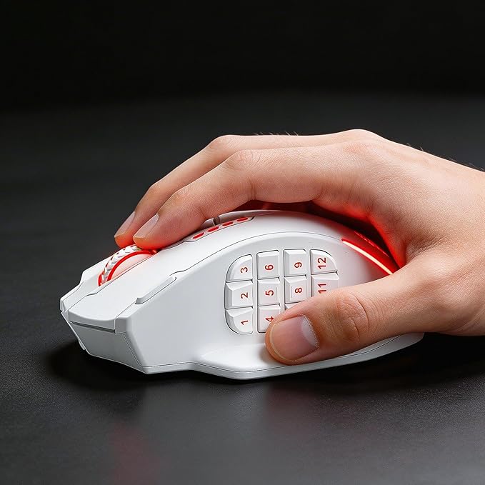Redragon M913 MAX Wireless Gaming Mouse, 26000 DPI MMO Optical Mouse with 16 Programmable Buttons, BT & 2.4G Wireless, Software Supports DIY Keybinds, White