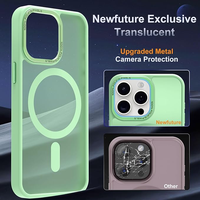 Newfuture Upgraded Magnetic for iPhone 15 Pro Max Case [Compatible with Magsafe] [Mil-Grade Protection], Pocket-Friendly, Slim Translucent Phone Case Cover for iPhone 15 Pro Max 6.7", Matcha Green