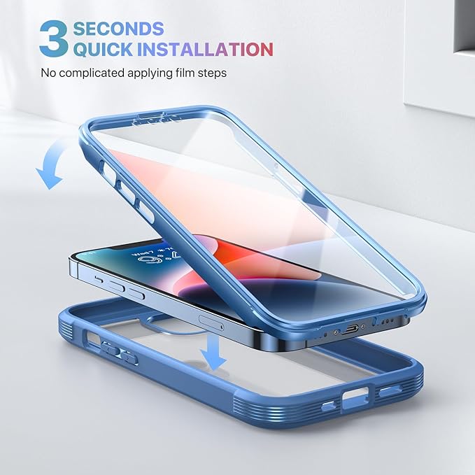 Diaclara Designed for iPhone 14 Plus Case, Full Body Rugged Case with Built-in Touch Sensitive Anti-Scratch Screen Protector, with Camera Lens Protector (Blue and Clear)