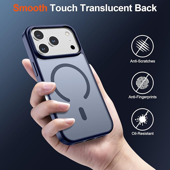 SUPFINE Magnetic for iPhone 17 Pro Case (Compatible with MagSafe)(Military Grade Drop Protection) Translucent Matte Shockproof with Anti-Fingerprint Phone Cover,Navy Blue