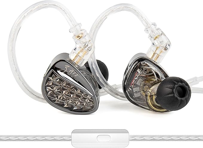 KZ ZA12 in Ear Monitor, 2DD+4BA Hybrid Wired Earbuds, KZ in Ear Monitor with 4-Level Tuning Switch Gaming Earbuds,Silver-Plated IEM Cable for Audiophile (with Microphone, Matte Black)