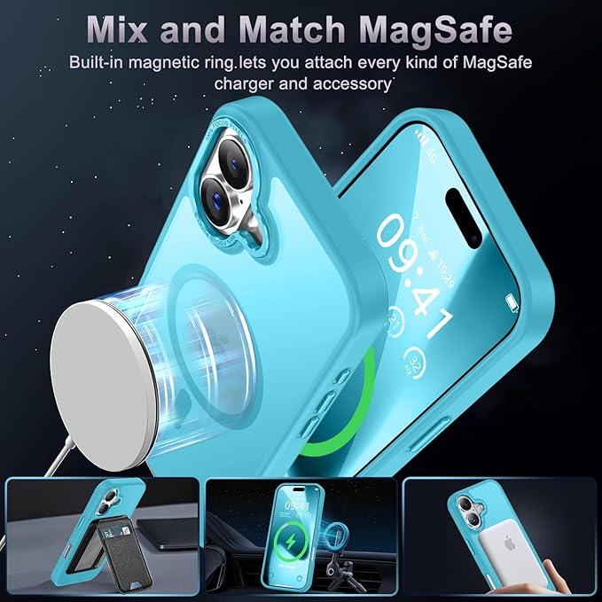 Newfuture Magnetic for iPhone 17 Case [Compatible with Magsafe] [Military Grade Drop Protection] Translucent Matte Anti-Scratch Shockproof Protective Phone Cover 6.3 Inch, Lake Blue