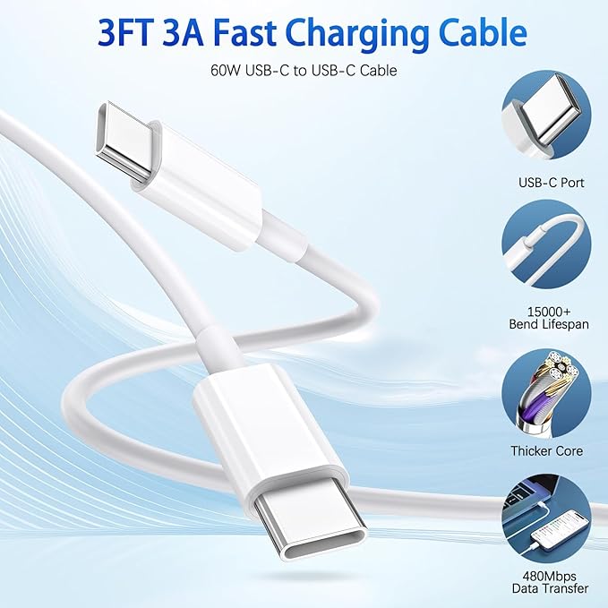 iPhone 17e Charger,2Pack Dual USB C Port Fast Wall Chargers Block with 3FT USB C to C Charger Fast Charging Cable Cord for iPhone 17/17 Pro Max/17 Pro/16Pro Max/16 Plus/16e/15 Pro/15/iPad Pro/Air/Mini