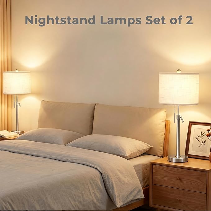 Qingmiao Table Lamps Set of 2, 22" to 30" Adjustable Nightstand Lamps for Bedroom, Dimmable End Table Lamps for Living Room Console Entry Farmhouse Home Decor, New House Warming Gifts