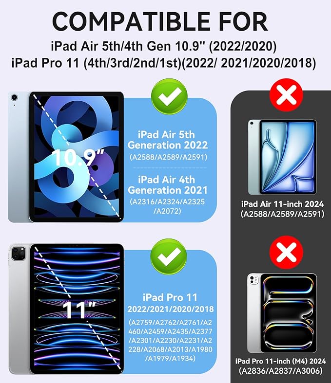 ZoneFoker Case for iPad Air 5th/ 4th Generation Case (2022/2020) 10.9'', for iPad Pro 11 Inch (4th/3rd/2nd/1st Gen), Hard Sturdy Slim Cover for iPad Air 5 4 th with Pencil Holder/Stand, Clear